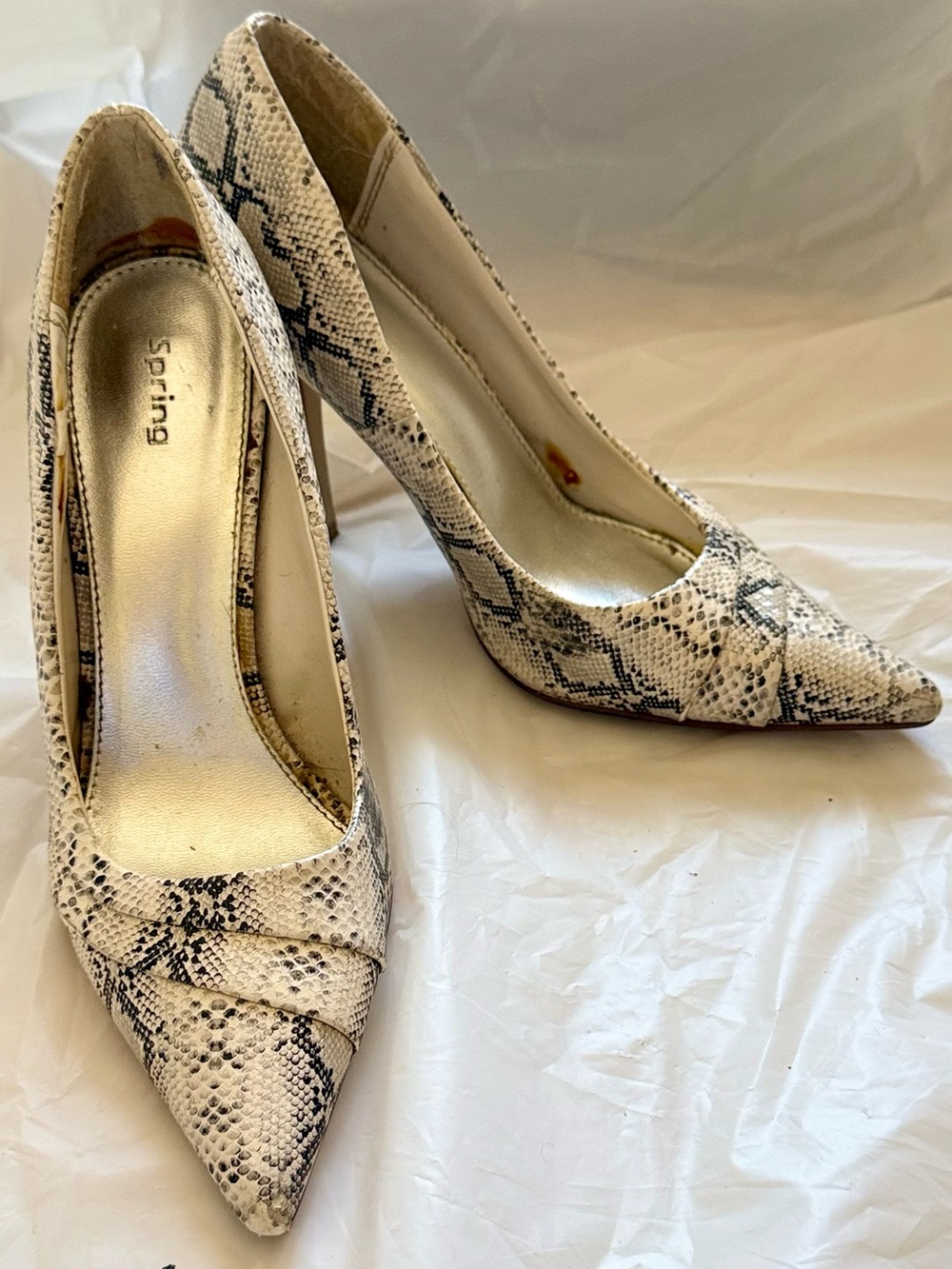 Call It Spring Snake-Print Pointed Toe Pumps - Ivory and Black